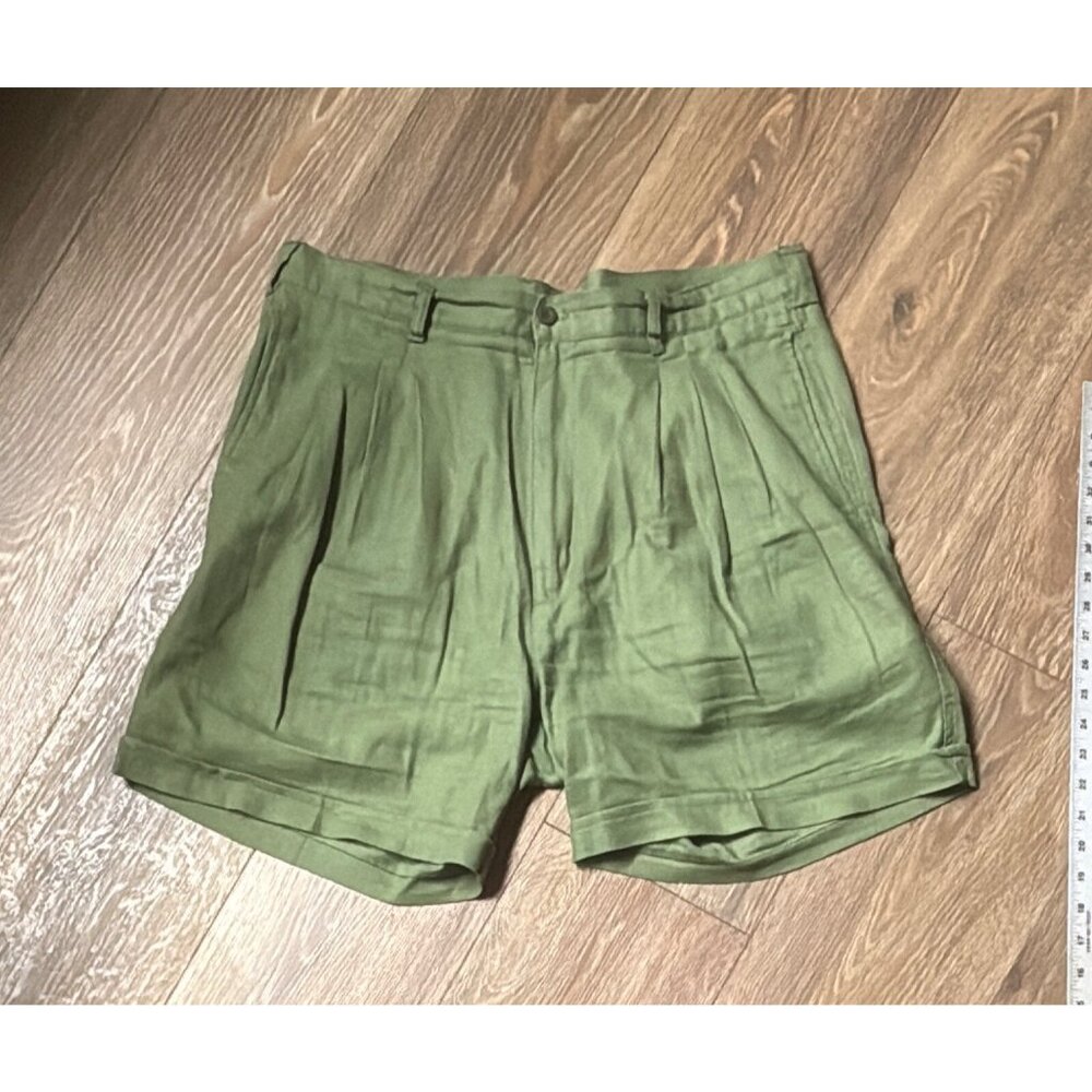 Bert Pulitzer Shorts Men's Green Linen Blend Knit Chino Cuffed Golf 36x6‎ tag 36